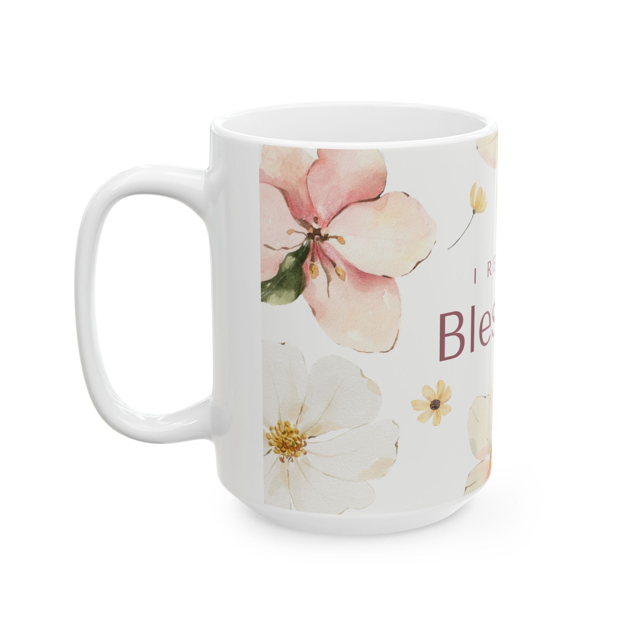 'I Receive Blessings' Floral Ceramic Mug