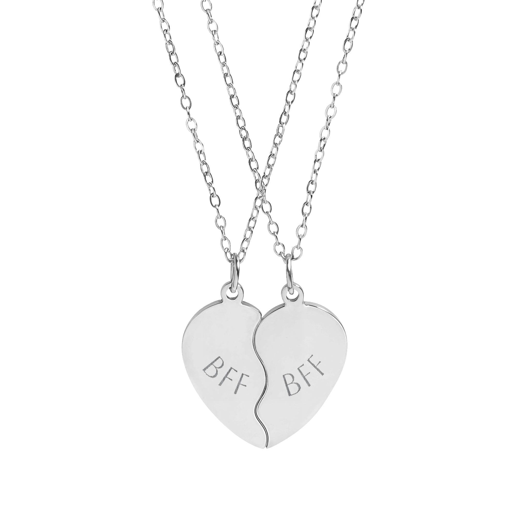 “BFF” Stainless Steel Split Heart Friendship Necklace Set