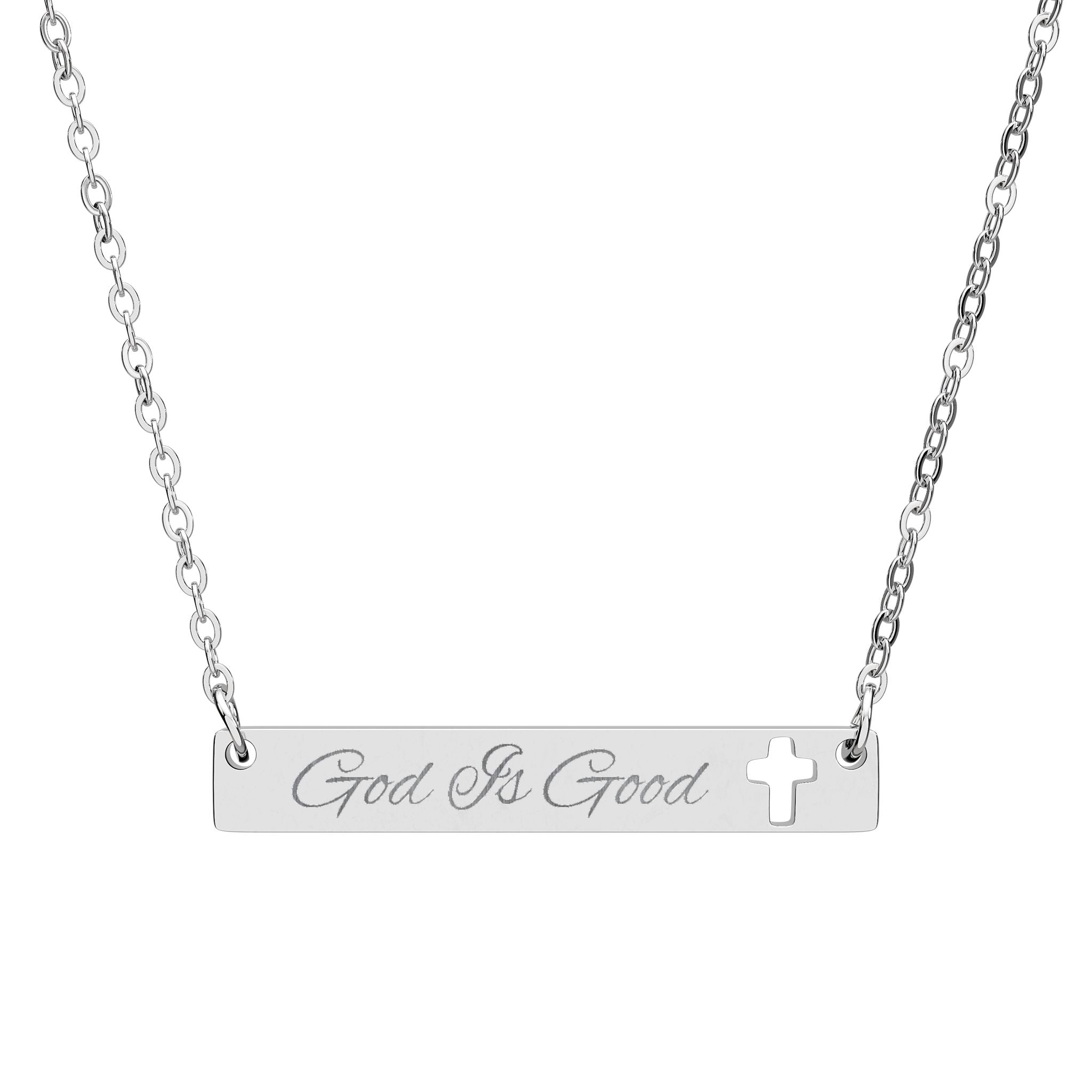 "God is Good" Stainless Steel Cutout Cross Bar Necklace