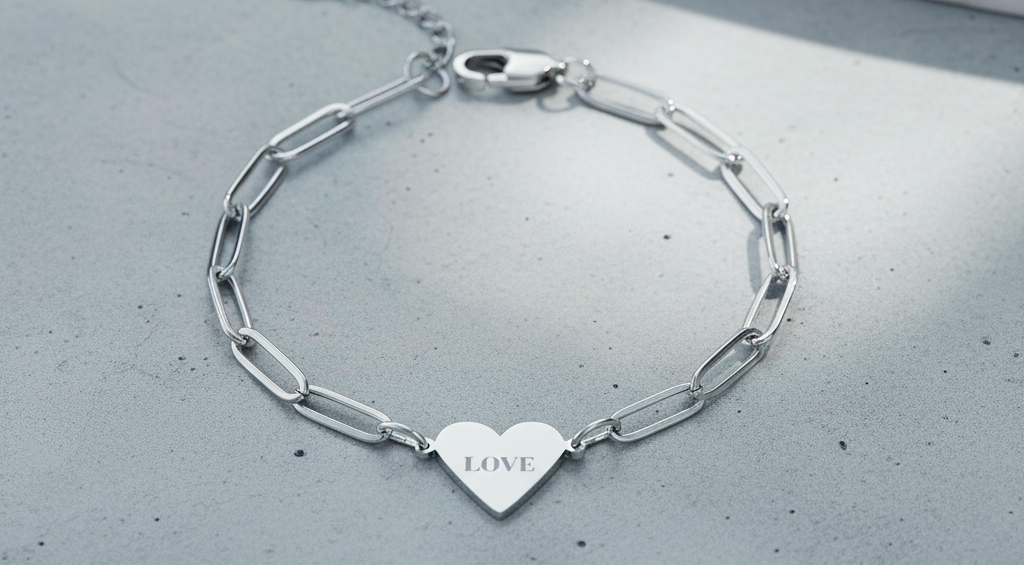 “LOVE” Stainless Steel Paperclip Heart Bracelet