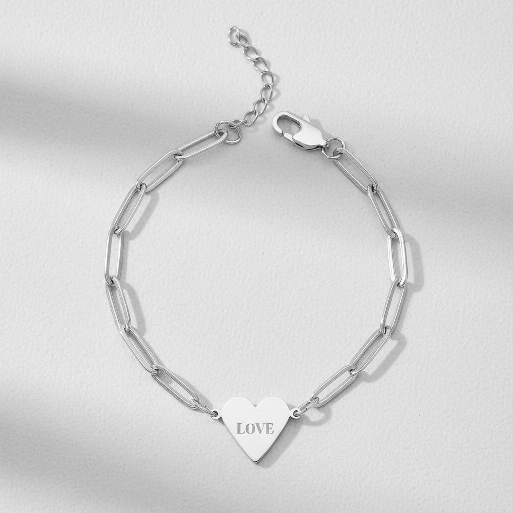 “LOVE” Stainless Steel Paperclip Heart Bracelet