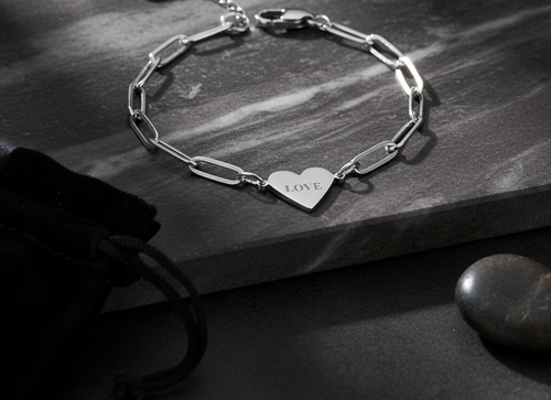 “LOVE” Stainless Steel Paperclip Heart Bracelet