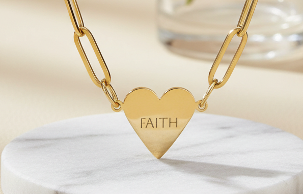 “FAITH” Engraved Minimalist Gold Heart Paperclip Necklace
