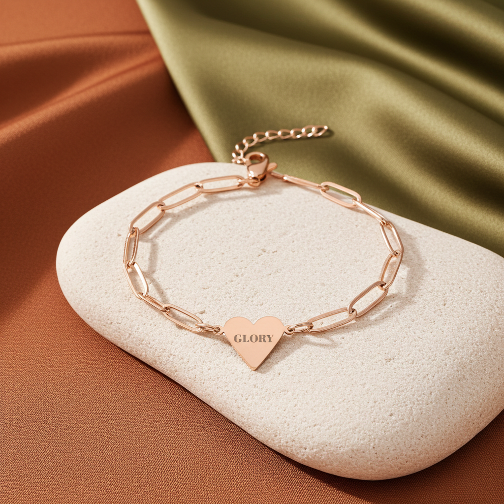 "GLORY" Rose Gold Paperclip Heart Bracelet
