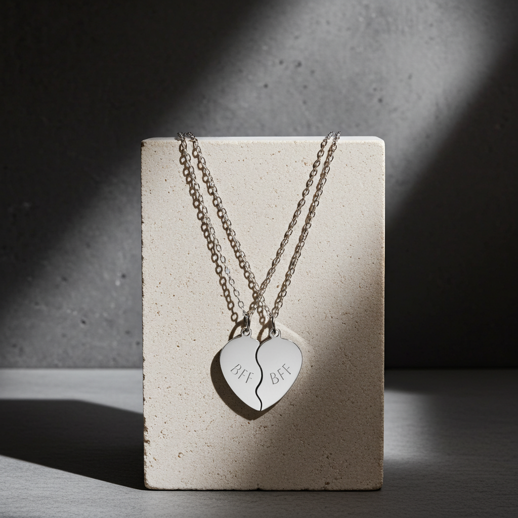 “BFF” Stainless Steel Split Heart Friendship Necklace Set