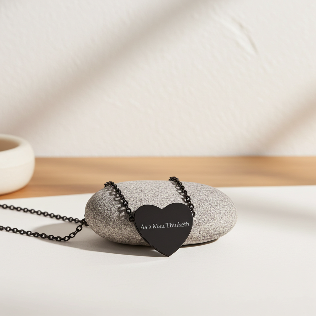 “As a Man Thinketh” Black Heart Necklace