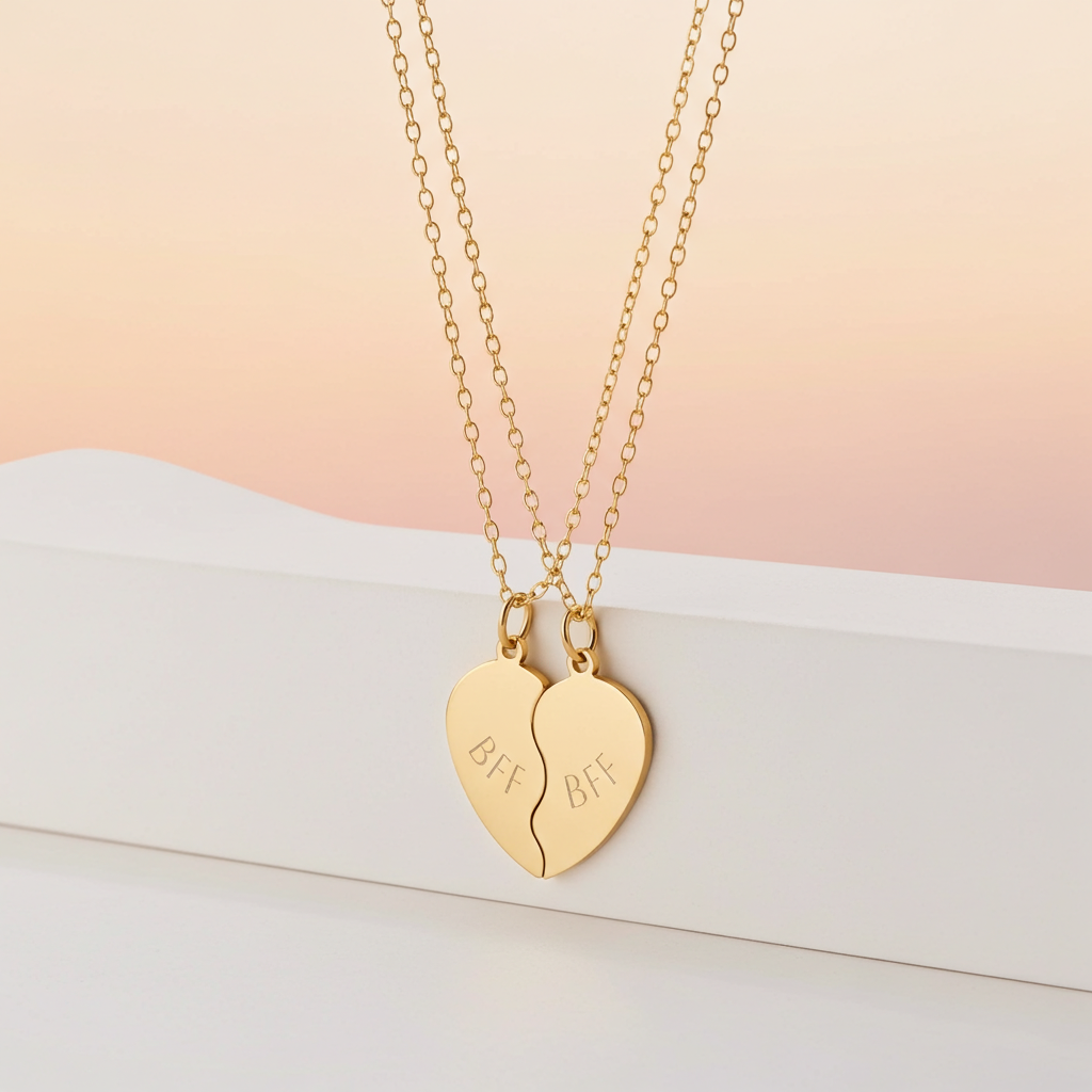 “BFF” Gold Split Heart Friendship Necklace Set