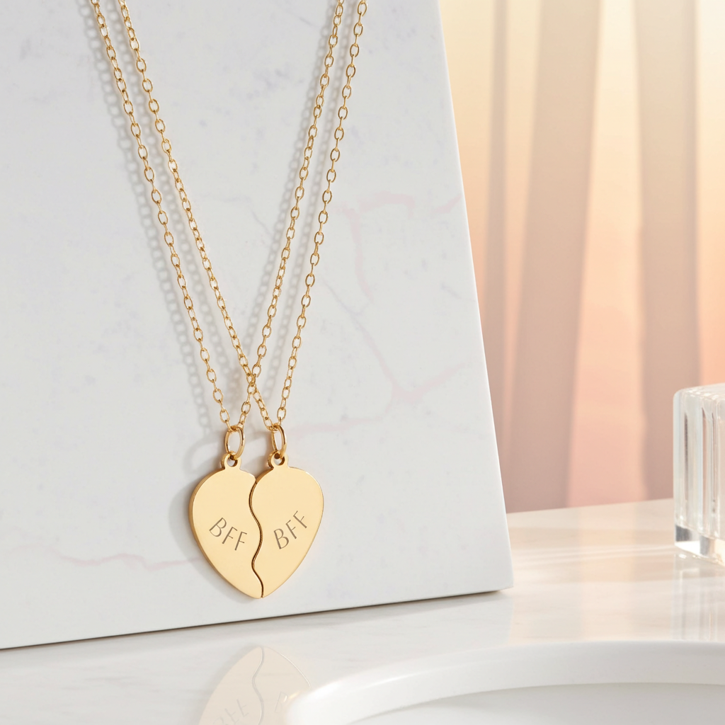 “BFF” Gold Split Heart Friendship Necklace Set