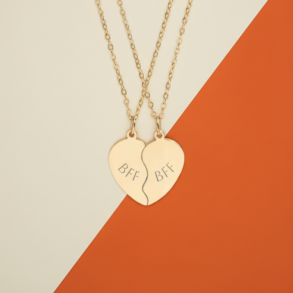 “BFF” Gold Split Heart Friendship Necklace Set
