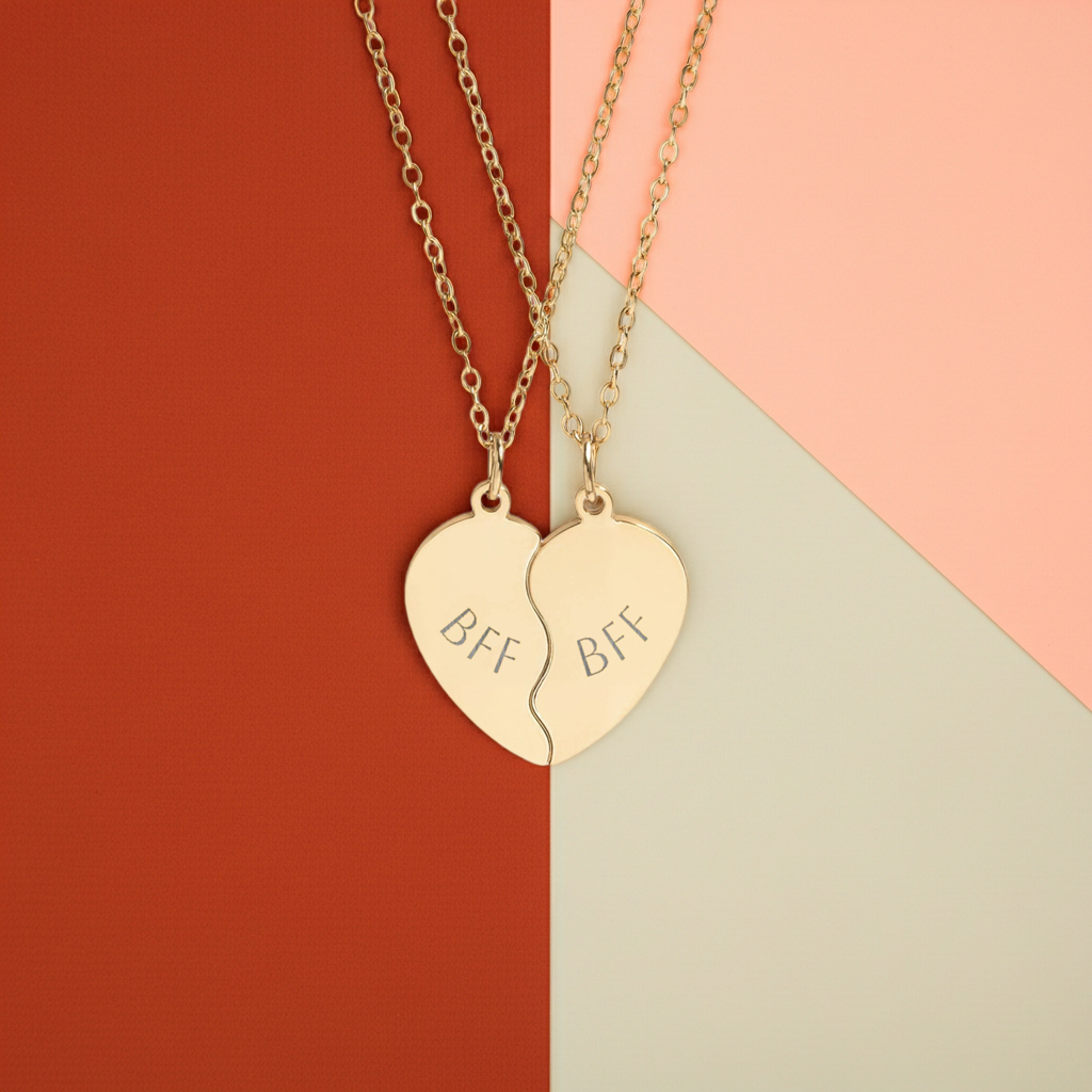“BFF” Gold Split Heart Friendship Necklace Set