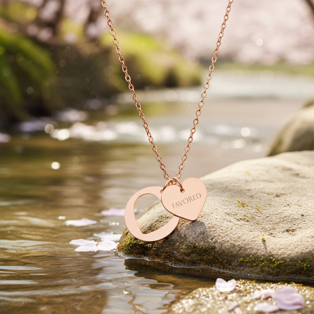 "FAVORED" Elegant Engraved Rose Gold Pendant Necklace