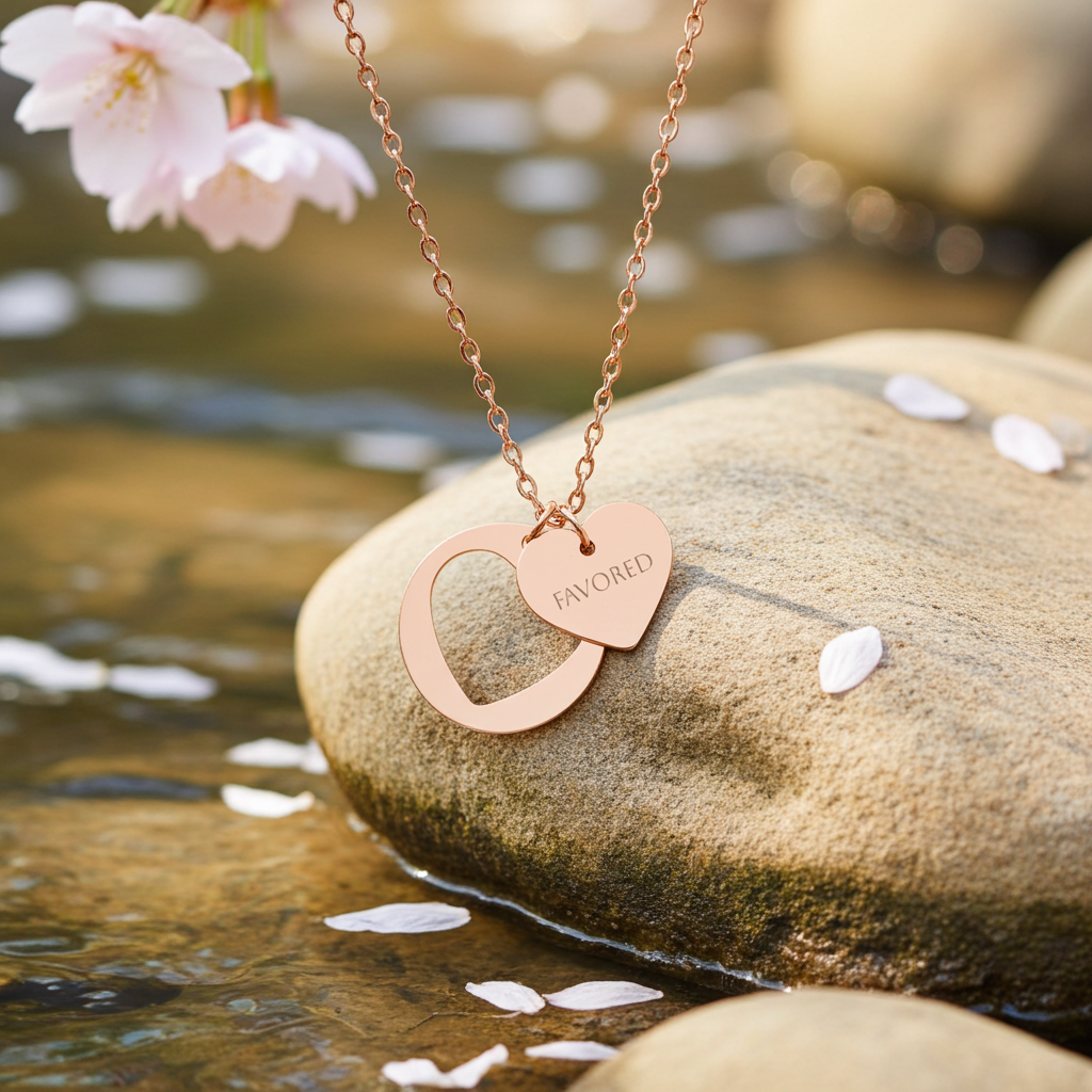 "FAVORED" Elegant Engraved Rose Gold Pendant Necklace