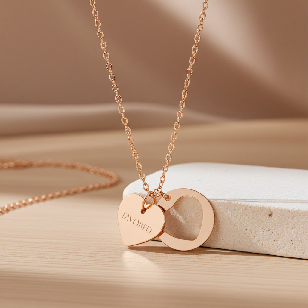 "FAVORED" Elegant Engraved Rose Gold Pendant Necklace