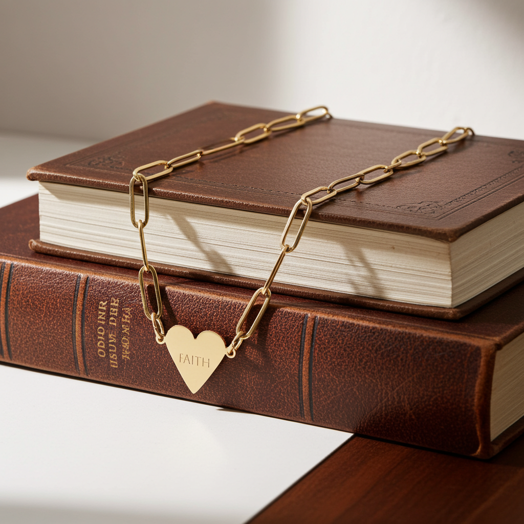 “FAITH” Engraved Minimalist Gold Heart Paperclip Necklace