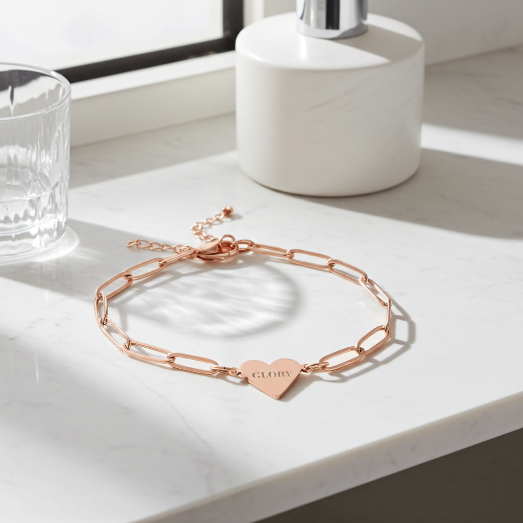 "GLORY" Rose Gold Paperclip Heart Bracelet
