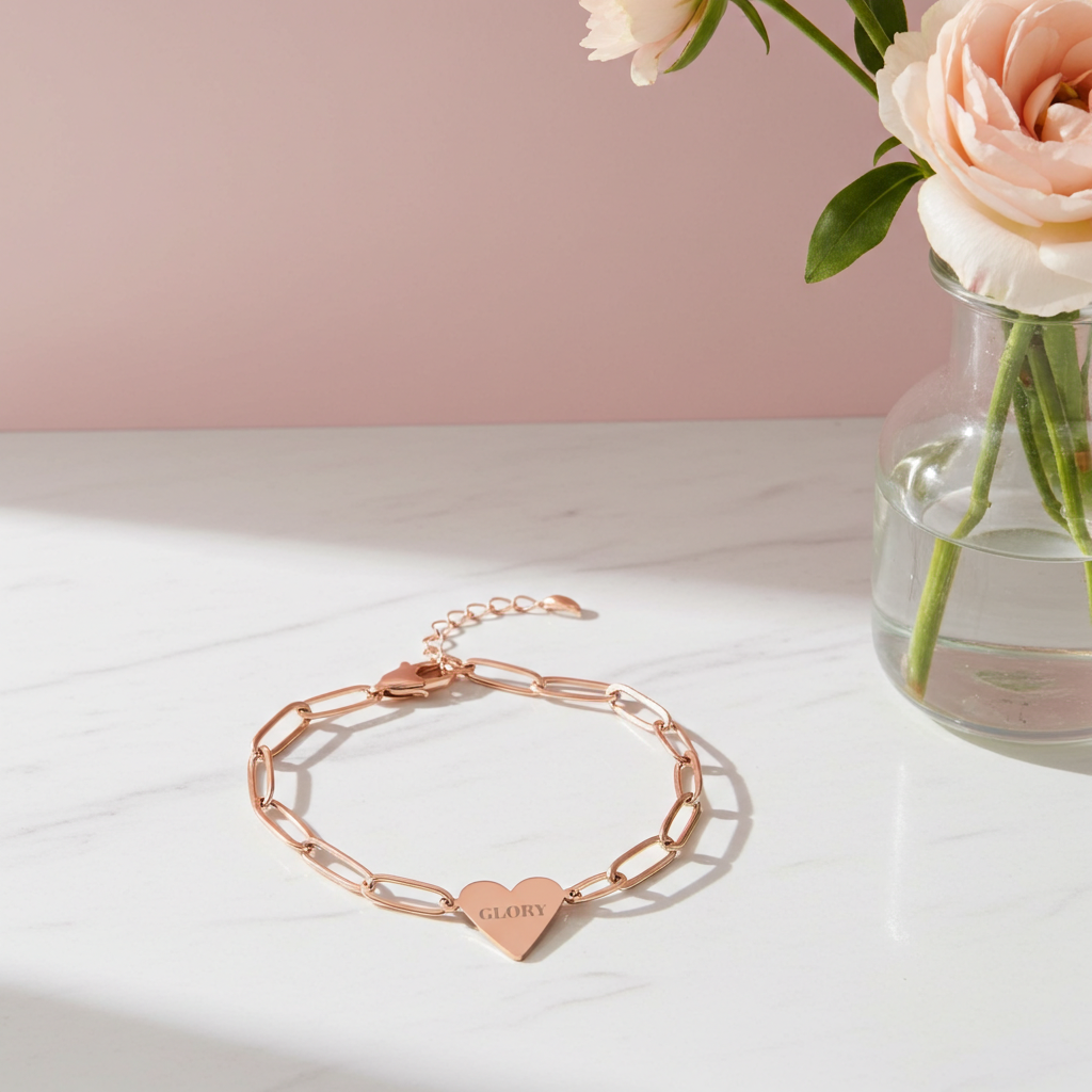 "GLORY" Rose Gold Paperclip Heart Bracelet