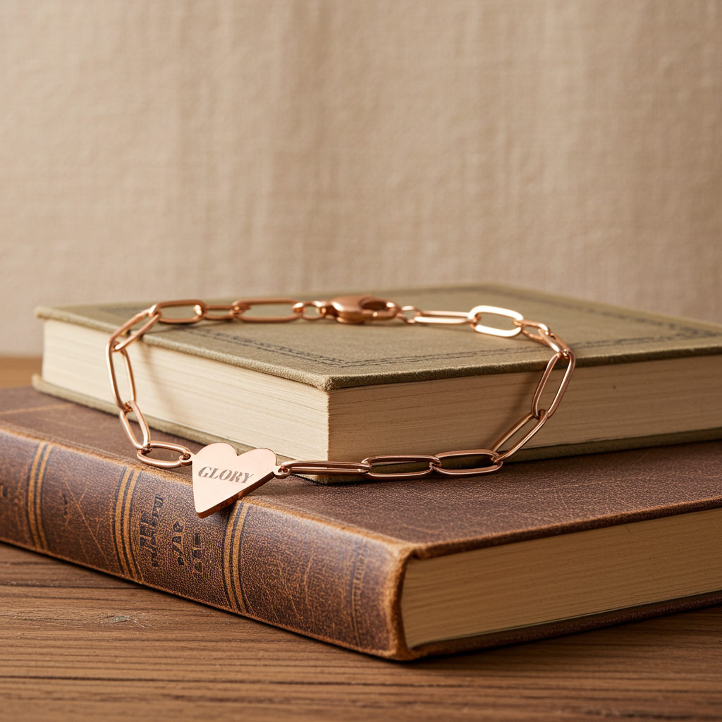 "GLORY" Rose Gold Paperclip Heart Bracelet