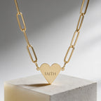 “FAITH” Engraved Minimalist Gold Heart Paperclip Necklace