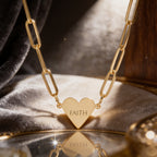 “FAITH” Engraved Minimalist Gold Heart Paperclip Necklace