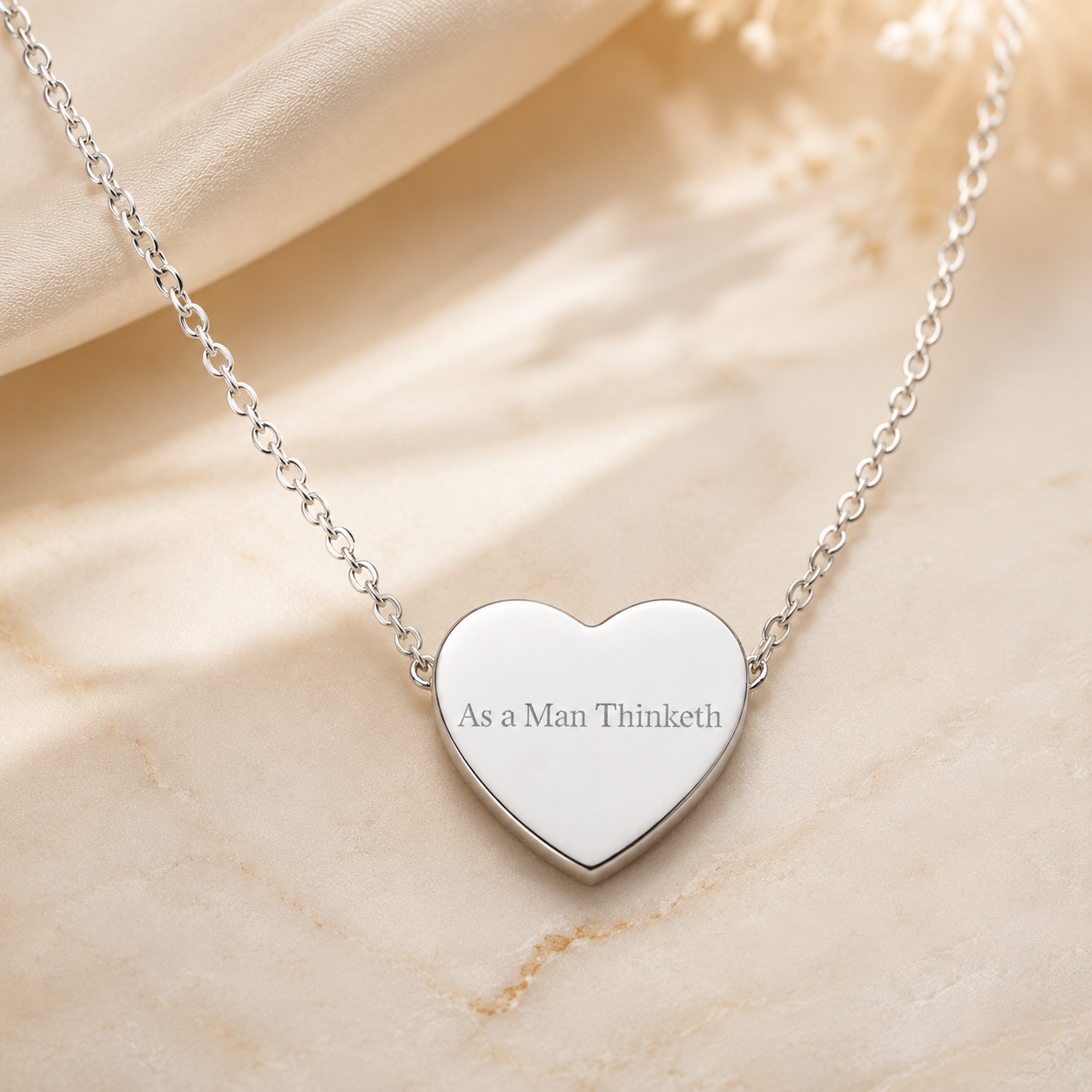 “As a Man Thinketh” Inspirational Engraved Stainless Steel Heart Necklace