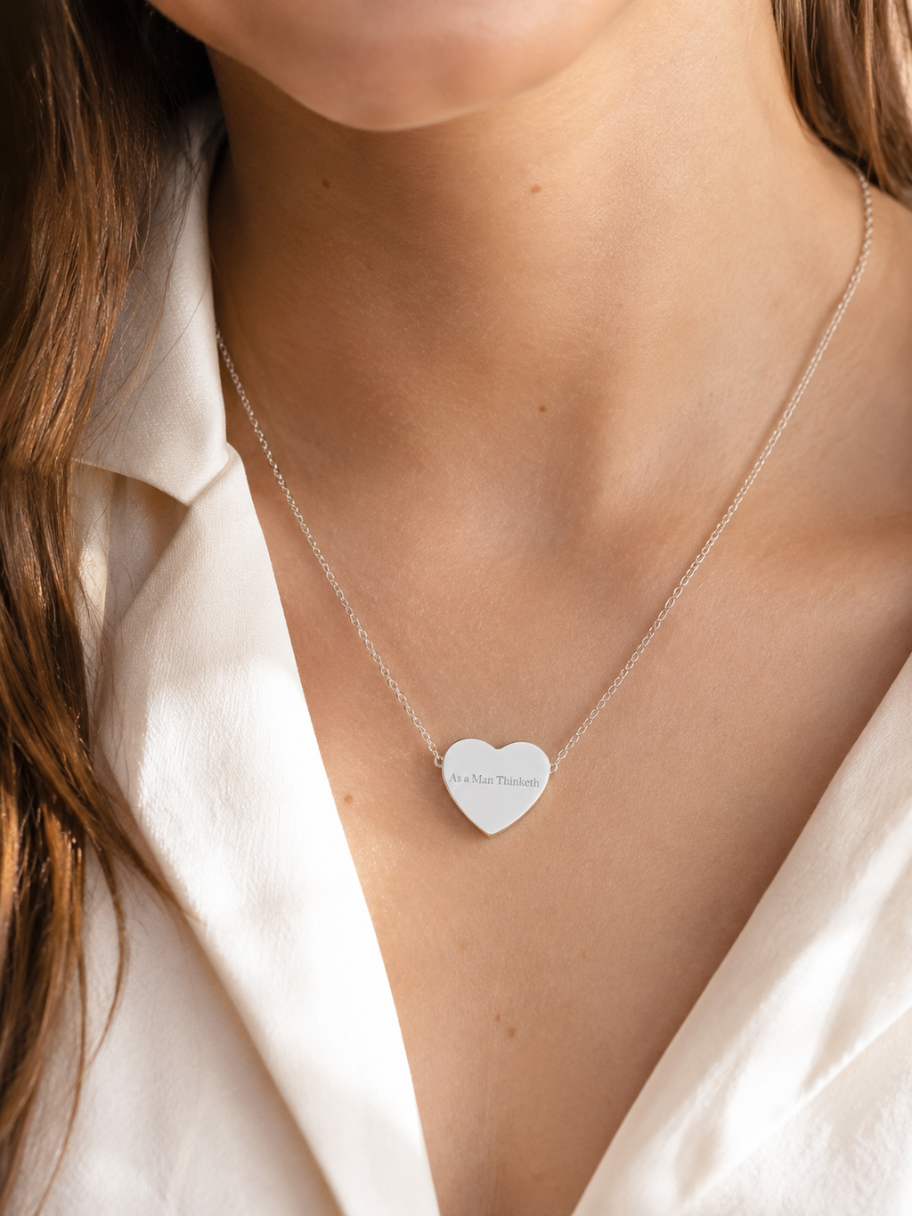 “As a Man Thinketh” Inspirational Engraved Stainless Steel Heart Necklace