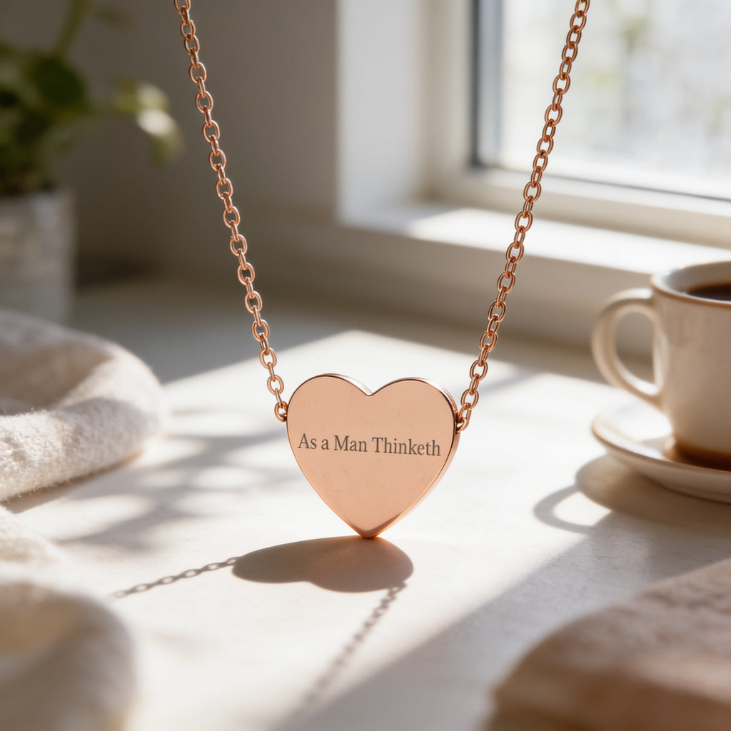 “As a Man Thinketh” Rose Gold Heart Necklace
