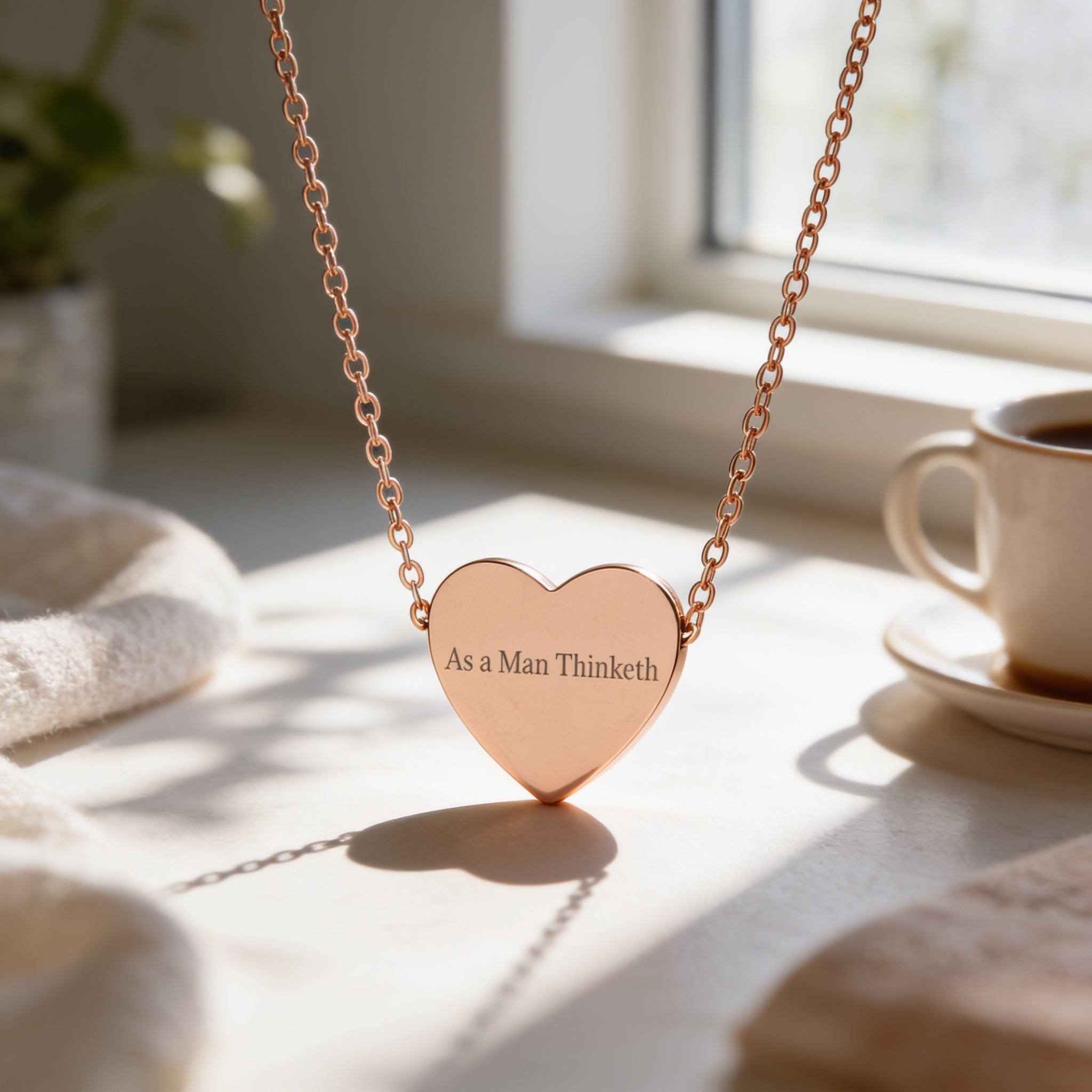 “As a Man Thinketh” Rose Gold Heart Necklace