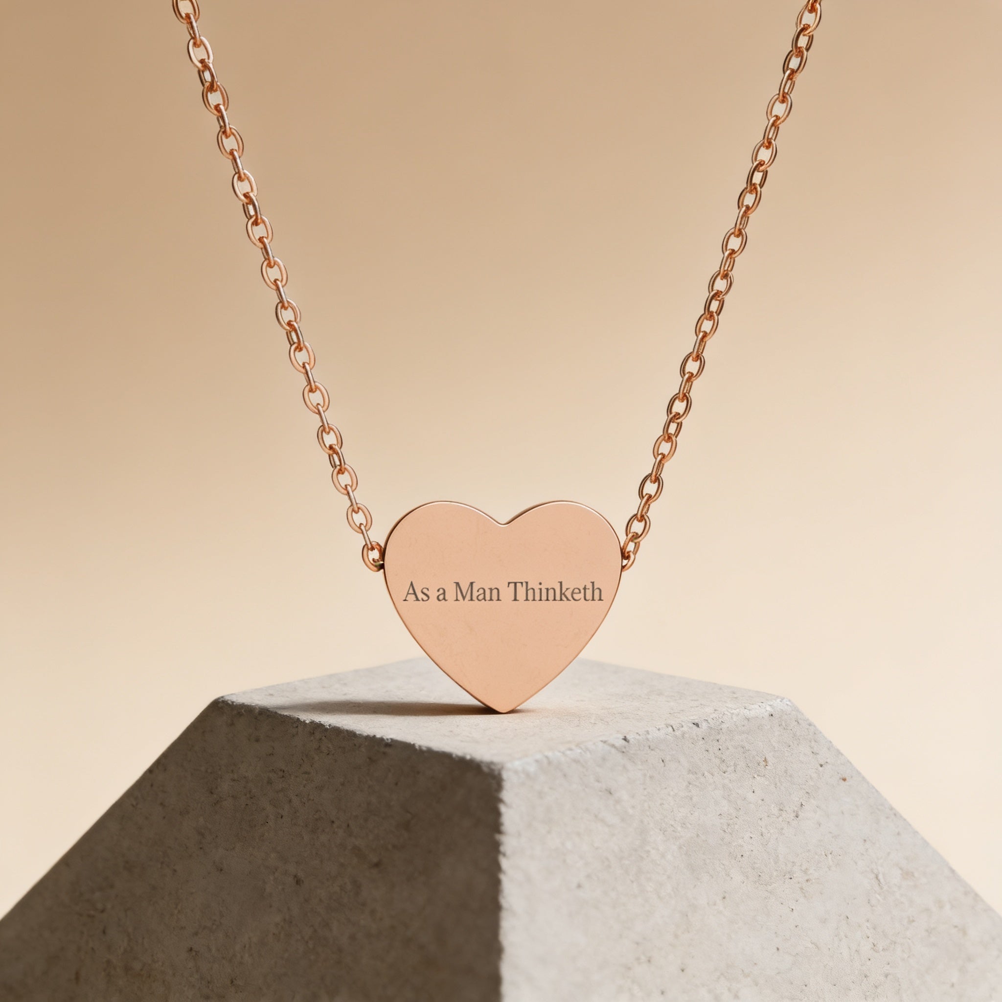 “As a Man Thinketh” Rose Gold Heart Necklace
