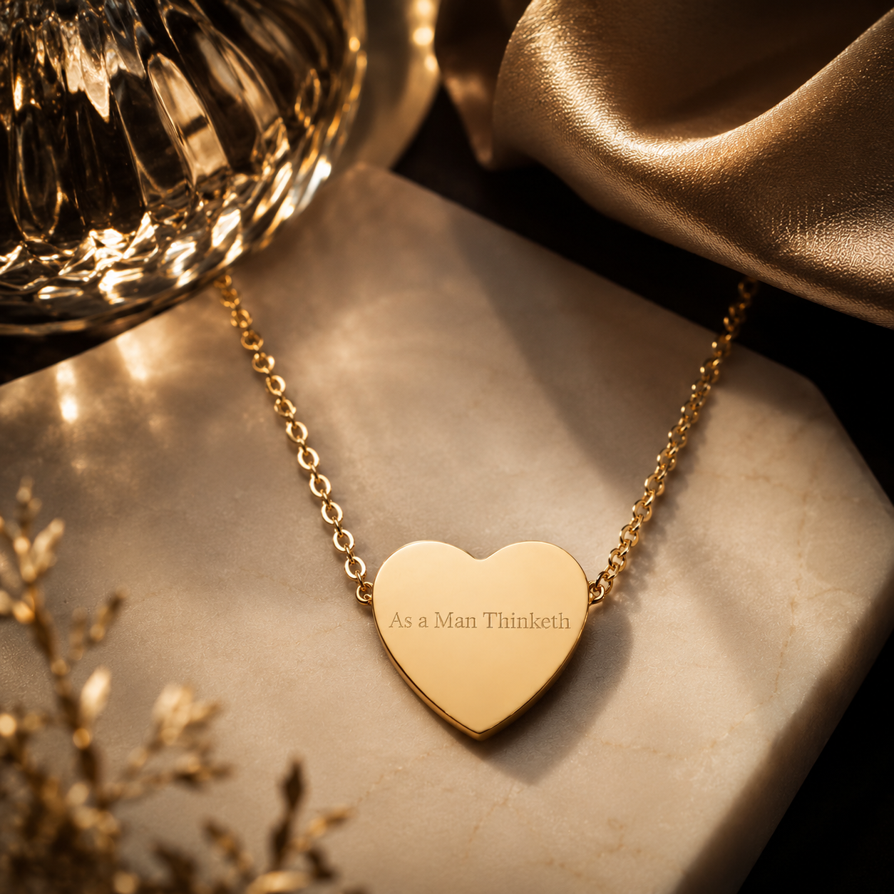 “As a Man Thinketh” Gold Heart Necklace