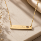 “Forever in My Heart” Timeless Gold Engraved Heart Bar Necklace