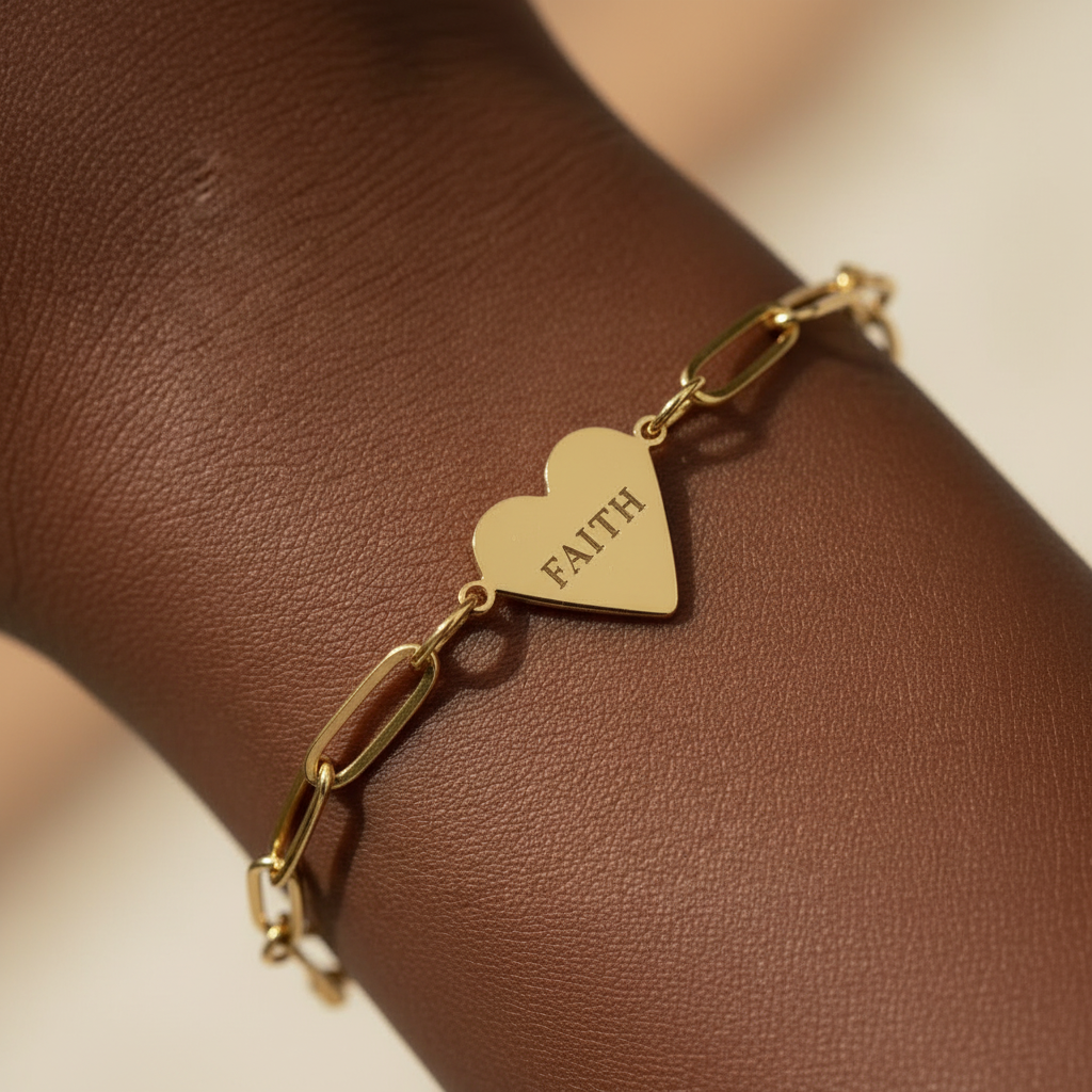 "FAITH" Gold Paperclip Heart Bracelet