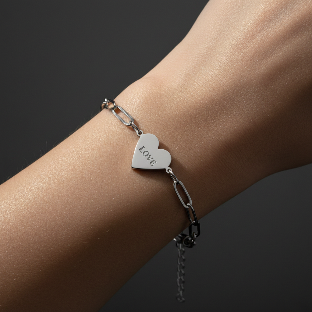 “LOVE” Stainless Steel Paperclip Heart Bracelet