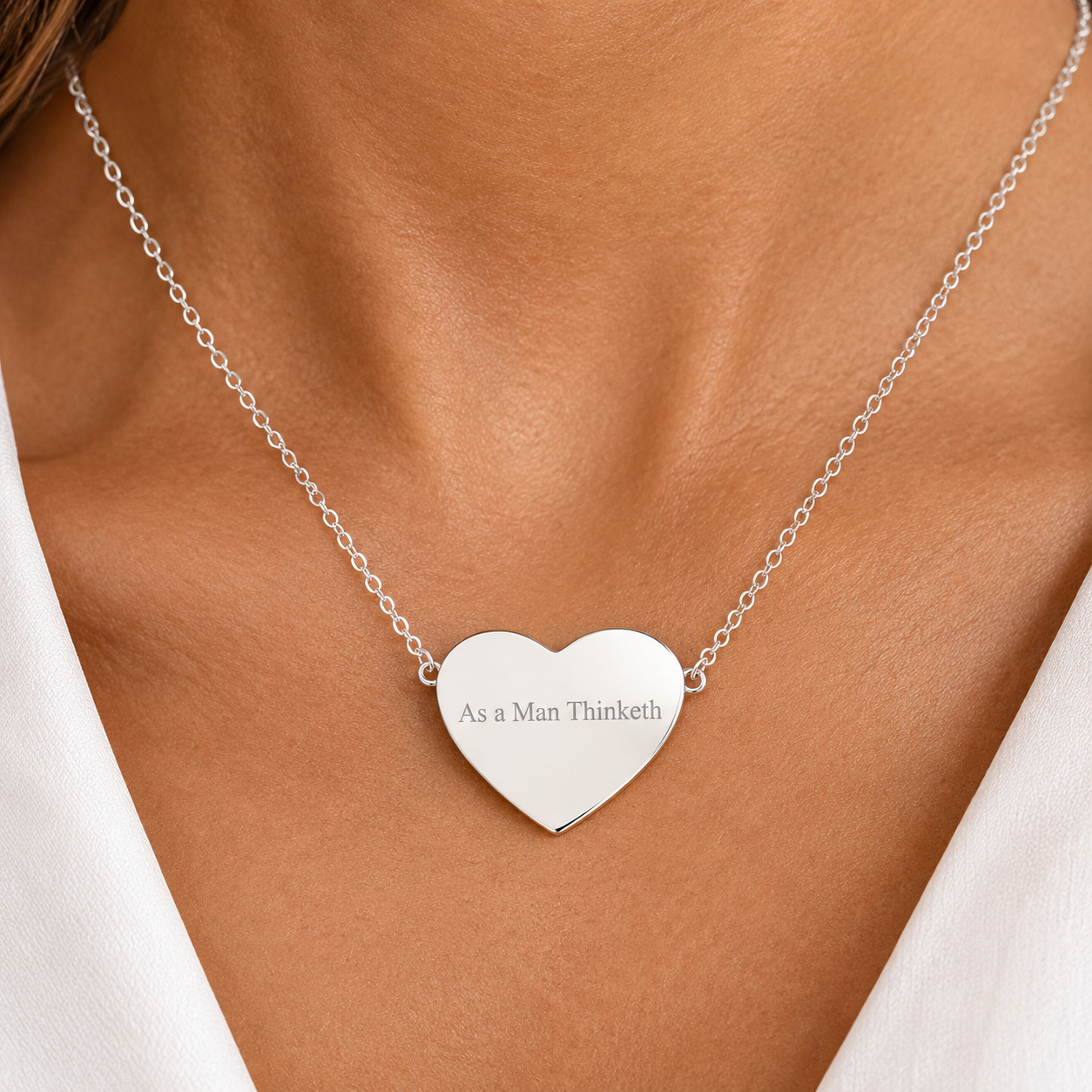“As a Man Thinketh” Inspirational Engraved Stainless Steel Heart Necklace