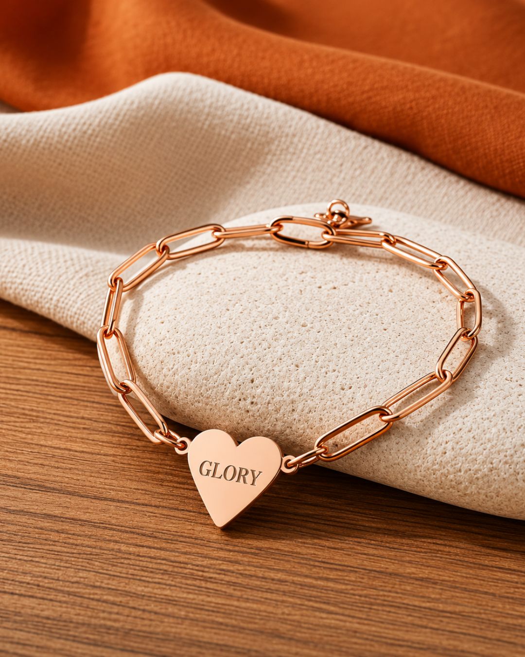 "GLORY" Rose Gold Paperclip Heart Bracelet
