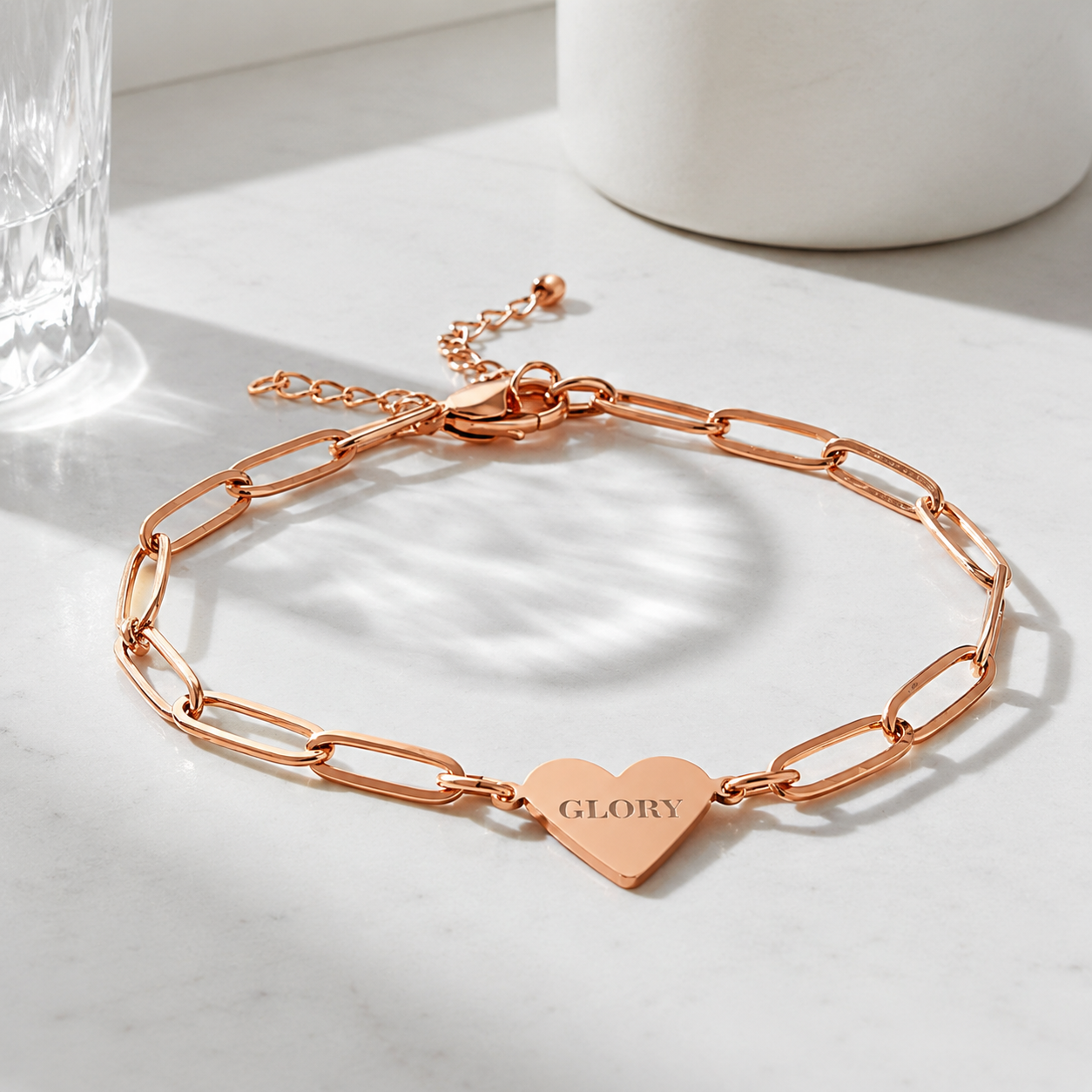 "GLORY" Rose Gold Paperclip Heart Bracelet