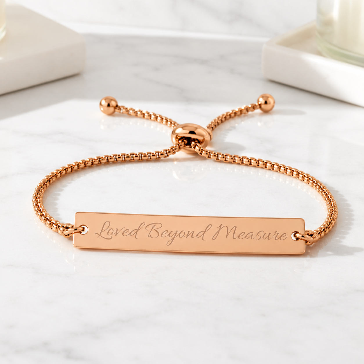 “Loved Beyond Measure” Rose Gold Bar Bracelet