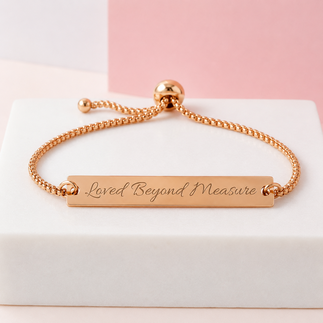 “Loved Beyond Measure” Rose Gold Bar Bracelet