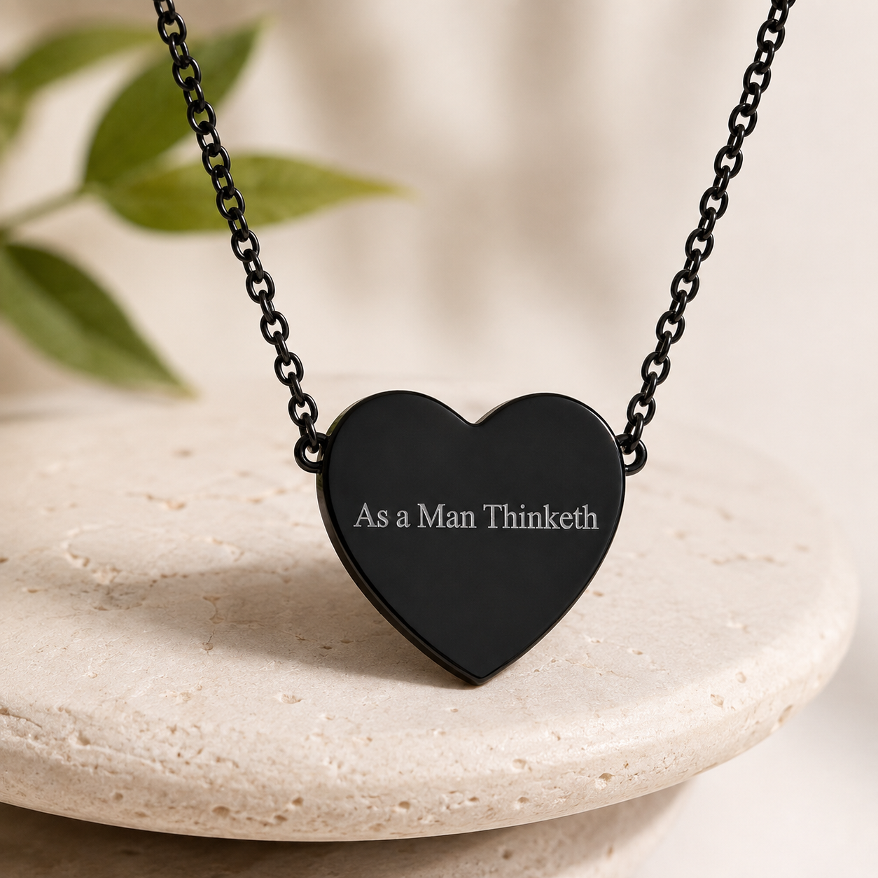 “As a Man Thinketh” Black Heart Necklace