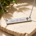 "God is Good" Stainless Steel Cutout Cross Bar Necklace