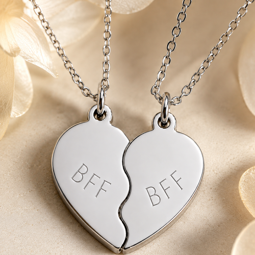 “BFF” Stainless Steel Split Heart Friendship Necklace Set