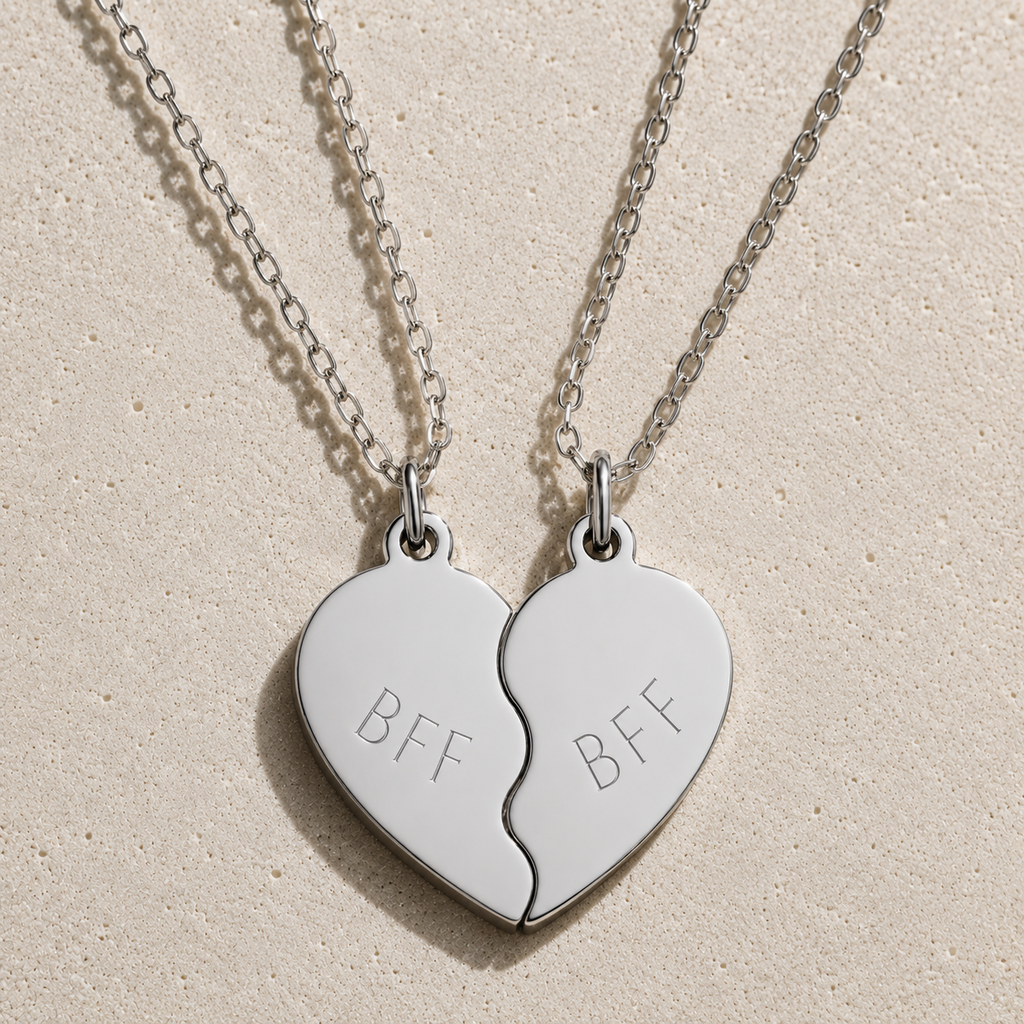 “BFF” Stainless Steel Split Heart Friendship Necklace Set