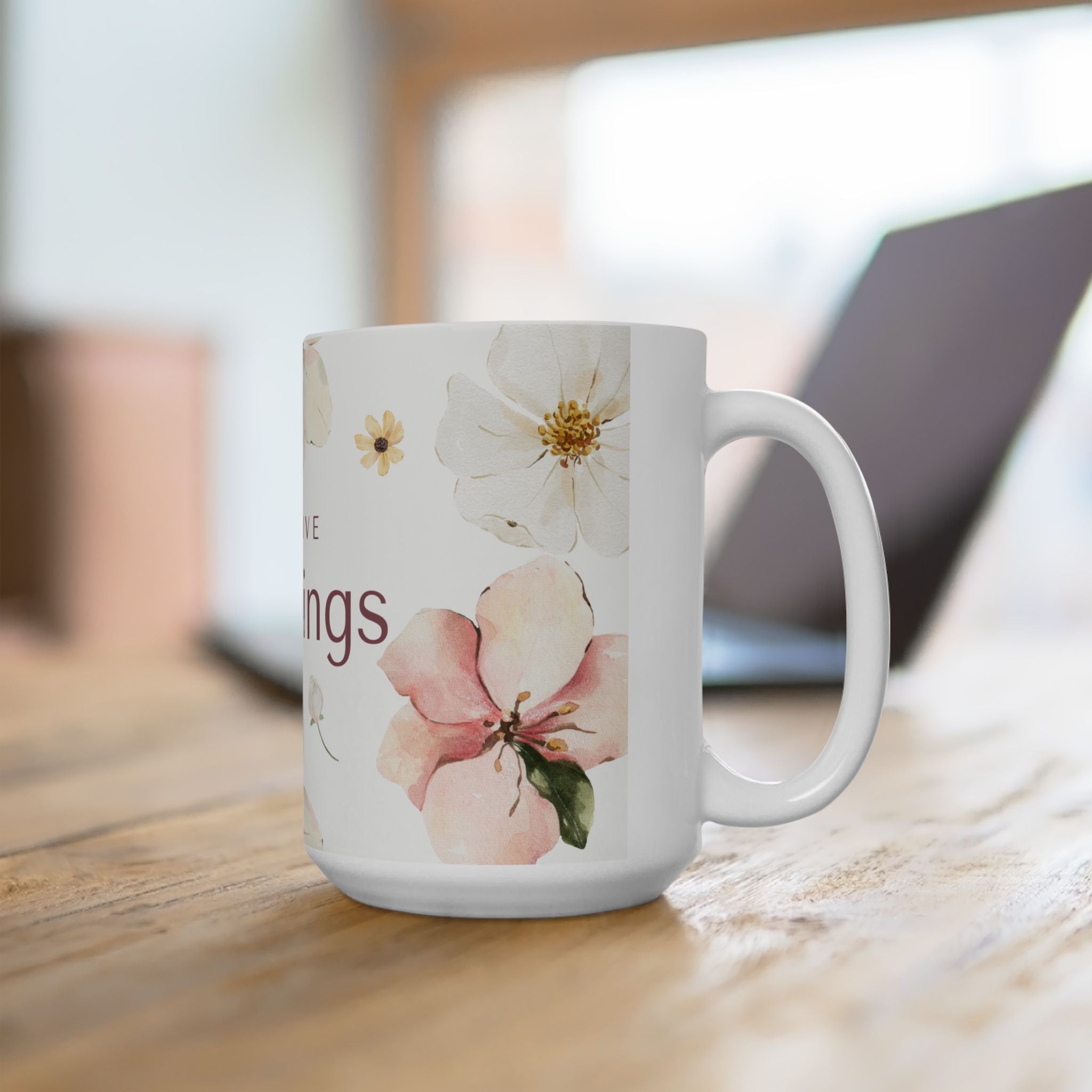 'I Receive Blessings' Floral Ceramic Mug