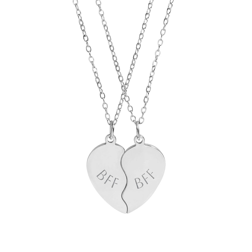 “BFF” Stainless Steel Split Heart Friendship Necklace Set