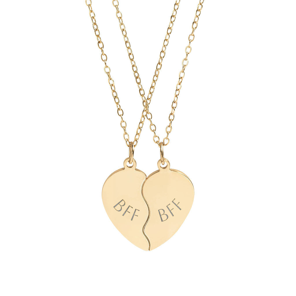 “BFF” Gold Split Heart Friendship Necklace Set