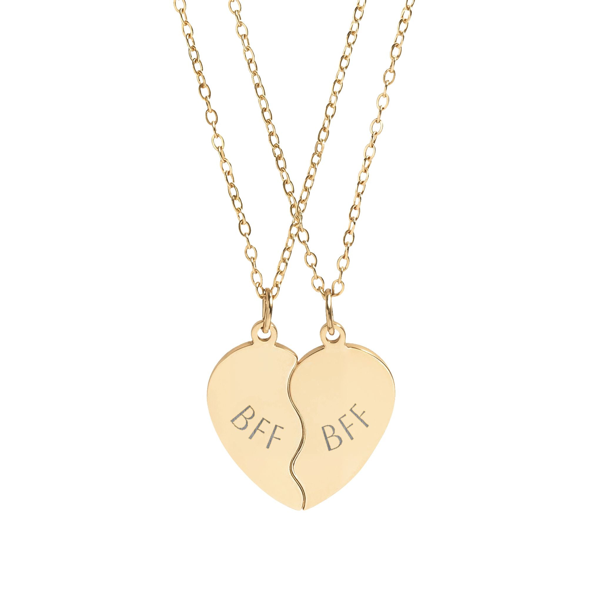 “BFF” Gold Split Heart Friendship Necklace Set