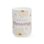 'I Receive Blessings' Floral Ceramic Mug