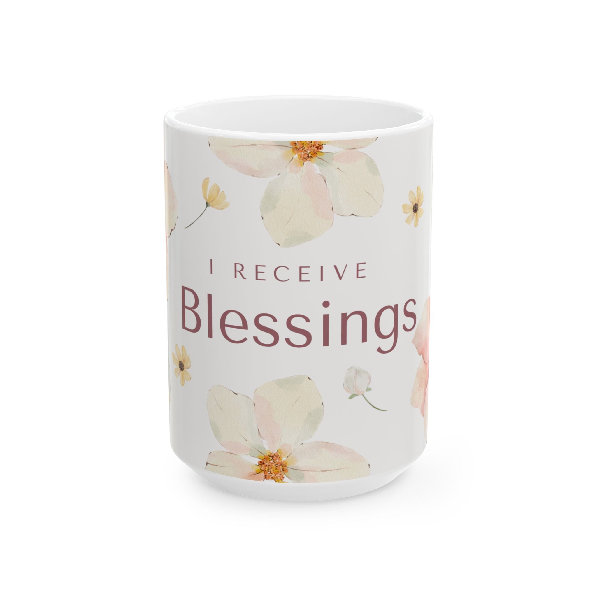 'I Receive Blessings' Floral Ceramic Mug